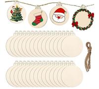 DRERIO 30 Bolas Redondas de Madera Natural para Colgar, Adornos Navideños Huecos con Cuerda, para Decoraciones DIY