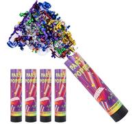 DRERIO 4 cañones de confeti de 20 cm, confeti de boda, fiesta, cañón de revelación de género, con tocadiscos negros giratorios a la izquierda para Navidad, aniversario, Año Nuevo, suministros de