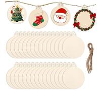 DRERIO 50 Bolas Navidas de Madera, Bolas de Navidad para Personalizar，Redonda Madera 8cm con 50 Cuerdas Decoración Manualidades Navidad DIY Bolas para Etiquetas de Regalo y Adornos Decorativos