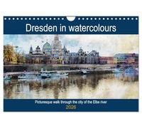 Dresden in watercolours - Tour through the historic old town (Wall Calendar 2026 DIN A4 landscape), CALVENDO 12 Month Wall Calendar: Baroque city on the Elbe river