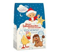 Dresdner Essenz Set de regalo divertido para el baño con hombre de arena y sus amigos para niños a partir de 1 año | 3 accesorios de baño y colgantes de madera en figura de hombre de arena