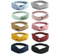 DRESHOW 10 Piezas Boho Mujer Diademas Flor Vintage Impreso Criss Cross Anudado Elástico Banda para el Cabello Band Accesorios de Pelo Yoga Cabeza Wraps Diademas para Mujeres