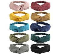 DRESHOW 10 Piezas Boho Mujer Diademas Flor Vintage Impreso Criss Cross Anudado Elástico Banda para el Cabello Band Accesorios de Pelo Yoga Cabeza Wraps Diademas para Mujeres