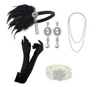 DRESHOW 1920s Accesorios Set Años 20 Fiesta Disfraz Gran Gatsby Diadema Collar Guantes Pendientes para Mujeres