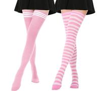 DRESHOW 2 Pares Mujer Extra Largos Medias de Muslo Hasta Rodilla Casual Sobre la Rodilla Medias Altas de Muslo Calcetines Largos de Algodón