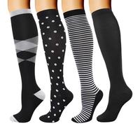 DRESHOW 4 Pares Calcetines de Compresión para Mujeres y Hombres Circulatorio Mejor Soporte para Atletismo, Running, Ciclismo, Viajar