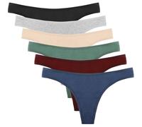 DRESHOW 6 Piezas Tanga para Mujer de Algodón Transpirable - Ropa Interior Negra y de Rayas de Colores