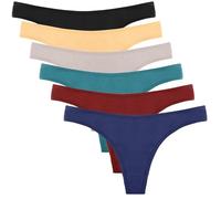 DRESHOW 6 Piezas Thong Tanga para Mujer Tiras de Algodón Transpirable para La Ropa Interior Negro Tanga de Rayas de Colores