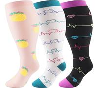 DRESHOW Calcetines de Compresión de Talla Grande para Hombres y Mujeres Pierna Ancha Extra Calcetines hasta la Rodilla de 20-30 mmHg que Favorecen la Circulación