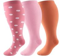 DRESHOW Calcetines de Compresión de Talla Grande para Hombres y Mujeres Pierna Ancha Extra Calcetines hasta la Rodilla de 20-30 mmHg que Favorecen la Circulación