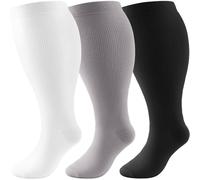 DRESHOW Calcetines de Compresión de Talla Grande para Hombres y Mujeres Pierna Ancha Extra Calcetines hasta la Rodilla de 20-30 mmHg que Favorecen la Circulación