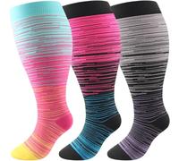 DRESHOW Calcetines de Compresión de Talla Grande para Hombres y Mujeres Pierna Ancha Extra Calcetines hasta la Rodilla de 20-30 mmHg que Favorecen la Circulación