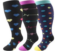 DRESHOW Calcetines de Compresión de Talla Grande para Hombres y Mujeres Pierna Ancha Extra Calcetines hasta la Rodilla de 20-30 mmHg que Favorecen la Circulación