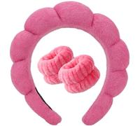 DRESHOW Diadema Spa para Lavarse la Cara Set de Muñequeras Esponja de Rizo Suave Maquillaje Cuidado de la Piel Diadema Antideslizante para Mujer