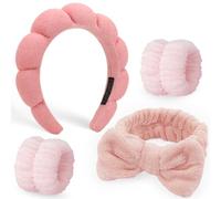 DRESHOW Diadema Spa para Lavarse la Cara Set de Muñequeras Esponja de Toalla de Rizo Suave Maquillaje Cuidado de la Piel Diadema Antideslizante para Mujeres Niñas