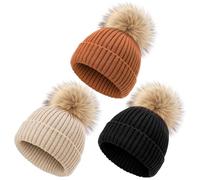 DRESHOW Gorro Bebe Invierno Gorro Lana Niño Sombreros Unisex de Punto Suave para Niños y Niñas con Pompón Bonito Gorros Cálidos para Niños de 0-36 Meses