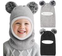 DRESHOW Gorro de Punto para Niño Niña Pasamontañas Cortavientos Invierno | Gorro con Pompón para Niños Pequeños, Tejido de Punto Suave y Elástico, Gorro Cálido para Bebé para Exterio
