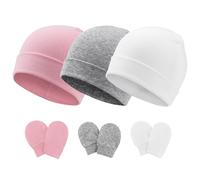 DRESHOW Gorro y Guantes para Bebé Recién Nacido, Gorro para Bebés Niños, Gorros para Niñas de 0 a 6 Meses, Talla Única, 3 Sets T04: Cotton Hats & Mittens, Color Unisex