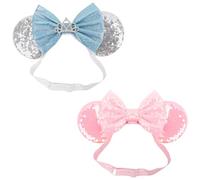 DRESHOW Minnie Orejas Diademas Ratón Orejas Lentejuelas Lazo Diademas Elástica Ajustable Diadema Purpurina Fiesta Decoración Cosplay Disfraz para Mujer