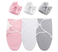 DRESHOW Recién Nacido Swaddle Manta Sombrero Set Bebé Swaddles Infantil Ajustable Sleep Sack para 0-3 Meses Niñas Niños