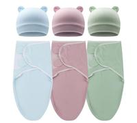 DRESHOW Recién Nacido Swaddle Manta Sombrero Set Bebé Swaddles Infantil Ajustable Sleep Sack para 0-3 Meses Niñas Niños