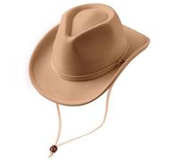 DRESHOW Sombrero Cowboy Niños Niñas Western Fedora Fieltro Hebilla de Cinturón Sombreros Retro Panamá con cordón de Cuerda Unisex Enrollado Gorras para Niños 4-12 Años