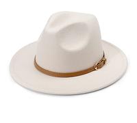 DRESHOW Sombrero de ala ancha Fedora para mujer Hebilla de cinturón Retro Panamá Floppy Hat