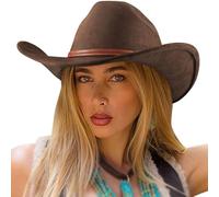 DRESHOW Sombrero de Vaquero para Mujers y Hombres Sombrero de Vaquera Western Clásico con Cinturón de Hebilla Sombrero de Enrollado de ala Ancha Grande Fedora para Unisex