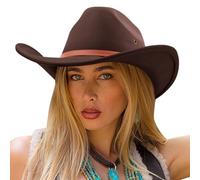 DRESHOW Sombrero de Vaquero para Mujers y Hombres Sombrero de Vaquera Western Clásico con Cinturón de Hebilla Sombrero de Enrollado de ala Ancha Grande Fedora para Unisex