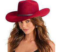 DRESHOW Sombrero de Vaquero para Mujers y Hombres Sombrero de Vaquera Western Clásico con Cinturón de Hebilla Sombrero de Enrollado de ala Ancha Grande Moldeable Fieltro Fedora para Unisex