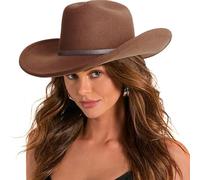 DRESHOW Sombrero de Vaquero para Mujers y Hombres Sombrero de Vaquera Western Clásico con Cinturón de Hebilla Sombrero de Enrollado de ala Ancha Grande Moldeable Fieltro Fedora para Unisex