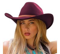 DRESHOW Sombrero de Vaquero para Mujers y Hombres Sombrero de Vaquera Western Clásico con Cinturón de Hebilla Sombrero de Enrollado de ala Ancha Grande Fedora para Unisex