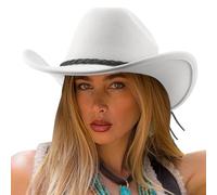 DRESHOW Sombrero de Vaquero para Mujers y Hombres Sombrero de Vaquera Western Clásico con Cinturón de Hebilla Sombrero de Enrollado de ala Ancha Grande Moldeable Fieltro Fedora para Unisex