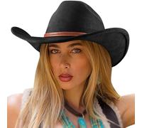 DRESHOW Sombrero de Vaquero para Mujers y Hombres Sombrero de Vaquera Western Clásico con Cinturón de Hebilla Sombrero de Enrollado de ala Ancha Grande Fedora para Unisex
