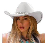 DRESHOW Sombrero de Vaquero para Mujers y Hombres Sombreros de Vaquero Western del Brillo del Borde Ancho con Rhinestone Fedora de Fieltro Unisex Enrollado Caps