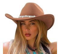 DRESHOW Sombrero de Vaquero para Mujers y Hombres Sombreros de Vaquero Western del Brillo del Borde Ancho con Rhinestone Fedora de Fieltro Unisex Enrollado Caps