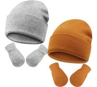 DRESHOW Toddler Beanie Kids Invierno Sombreros de Punto con Guantes Set Bebé Niño Pequeño Invierno Cálido Gorro de Punto con manopla para 3 Meses - 24 Meses Niñas Niños