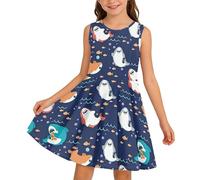 Dress Girls Summer Wear Vestido sin Mangas con Encantador Estampado Animado para Uso Diario y Ligera para niñas pequeñas y niñas en Edad Escolar Belleza Que se Lleva con Soltura