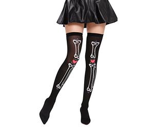 Dress ME UP - BB-027-black Medias de Mujeres Overknees Negros Hueso corazón Día de los Muertos Halloween México