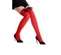 DRESS ME UP - WZ-001RB Media calcetínes largas Mujer Carnaval Halloween roja Cinta Negra diablesa Caperucita Roja