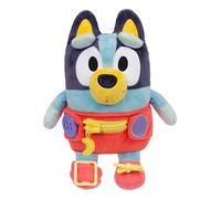 Dress & Play Baby Bluey - Juguete de felpa, botón, cremallera, hebilla y corbata, para aprender a vestir muñecas para niños a partir de 3 años, juguetes de hebilla de habilidades motoras finas