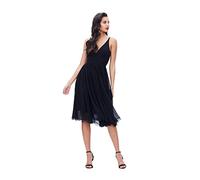 Dress The Population Alicia Plunging Mix Media - Vestido Midi sin Mangas Ajustado y Acampanado para Mujer, Negro -, M