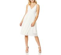 Dress The Population Alicia Plunging Mix Media - Vestido Midi sin Mangas Ajustado y Acampanado para Mujer, Blanco Sucio, M
