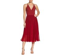 Dress The Population Alicia Vestido Midi sin Mangas para Mujer, Ajustado y Acampanado, Granates, Large