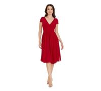 Dress The Population Corey - Vestido Midi Acampanado con Mangas Casquillo para Mujer, Granates, Large