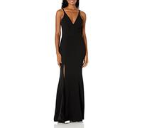 Dress the Population Iris Spaghetti Strap Plunging Long Dress Vestido de Dama de Honor, Negro, S para Mujer