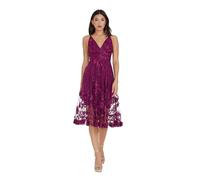 Dress the Population Vestido Audrey Midi Acampanado con Tirantes Delgados para Mujer, Estampado Floral 3D, ocasión Especial, Magenta Oscuro, Talla XL, Magenta Oscuro., XL