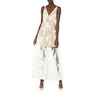Dress The Population Vestido Largo sin Mangas para Mujer con Escote Pronunciado y Detalles Florales, XS