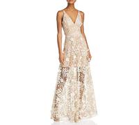 Dress the Population Vestido largo sin mangas para mujer con escote pronunciado y detalles florales, Rosa Floral, M