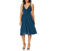 Dress The Population Women's Alicia Plunging Mix Media Sleeveless Fit and Flare Midi Dress